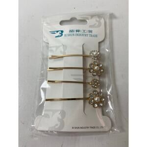 Gold Tone Rhinestone Hair Barrettes - Sparkling Accessory